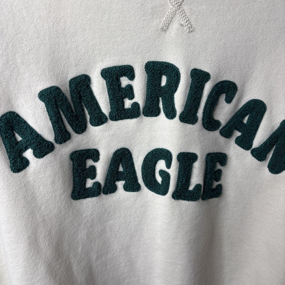American Eagle Sweatshirt Womens Large Ivory Green 3D Logo Crew Neck Pullover - Picture 2 of 7
